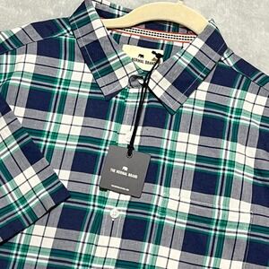 The Normal Brand Jasper Button Up Mens Large Lagoon Plaid Short Sleeve Shirt